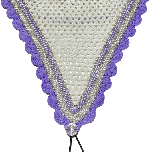 Tiedown Bonnets - Cob - White Base/Lavender Straight Edge/3 Clear Bling/Lavender and White Piping