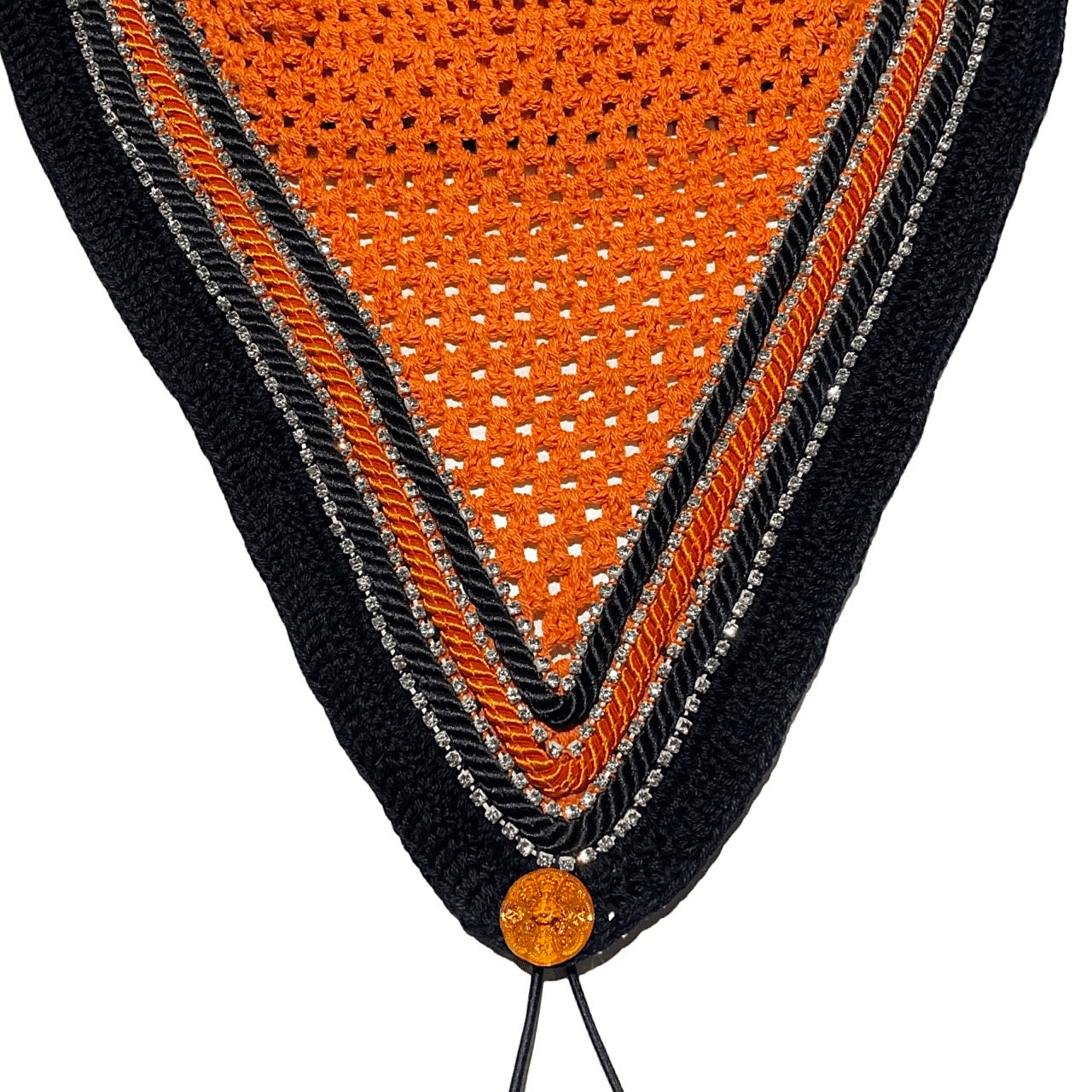 Tiedown Bonnets - Cob - Orange Base/Black Straight Edge/4 Clear Bling/1 Orange Piping/2 Black Piping