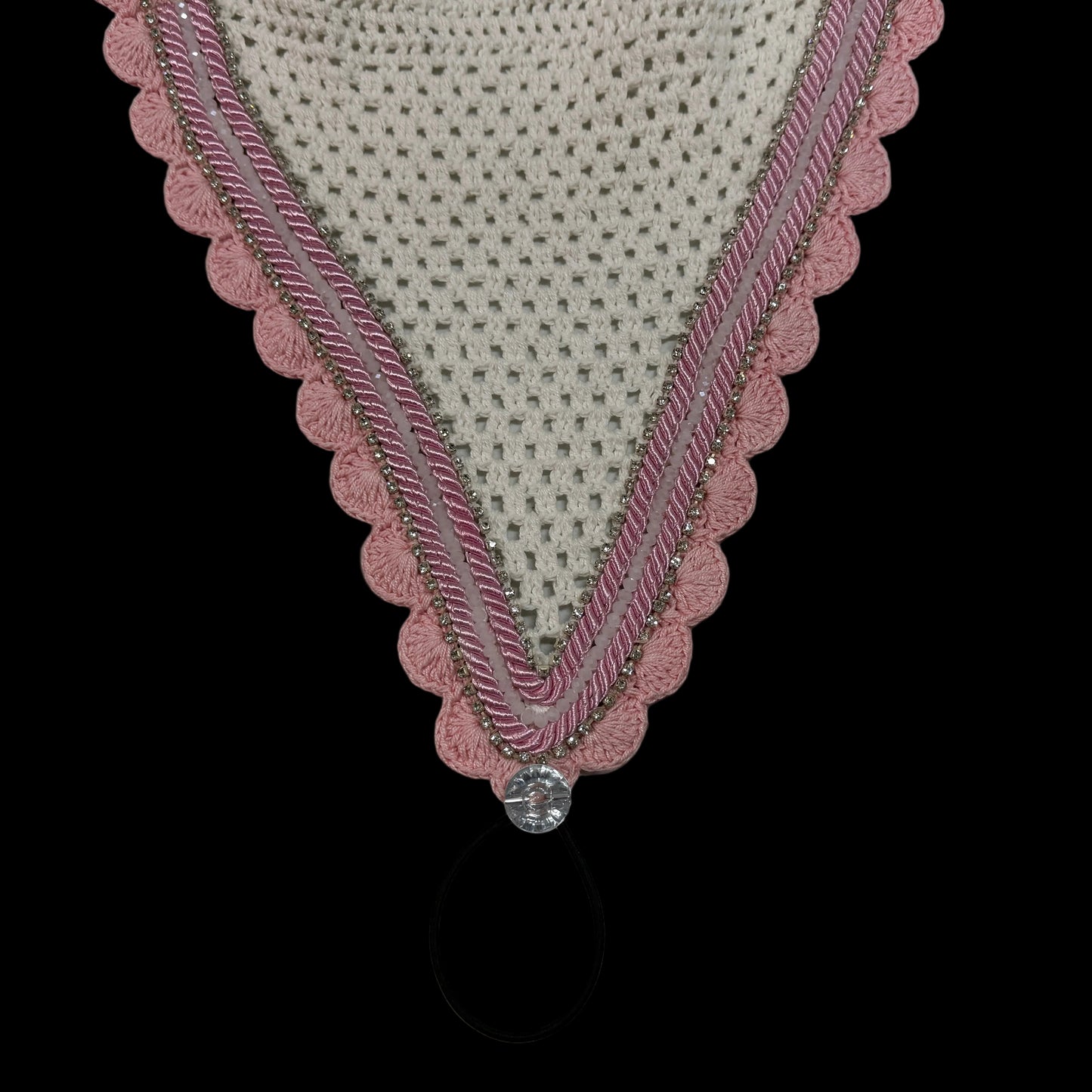 Tiedown Bonnets - White Base/Scalloped Edge/With Bling