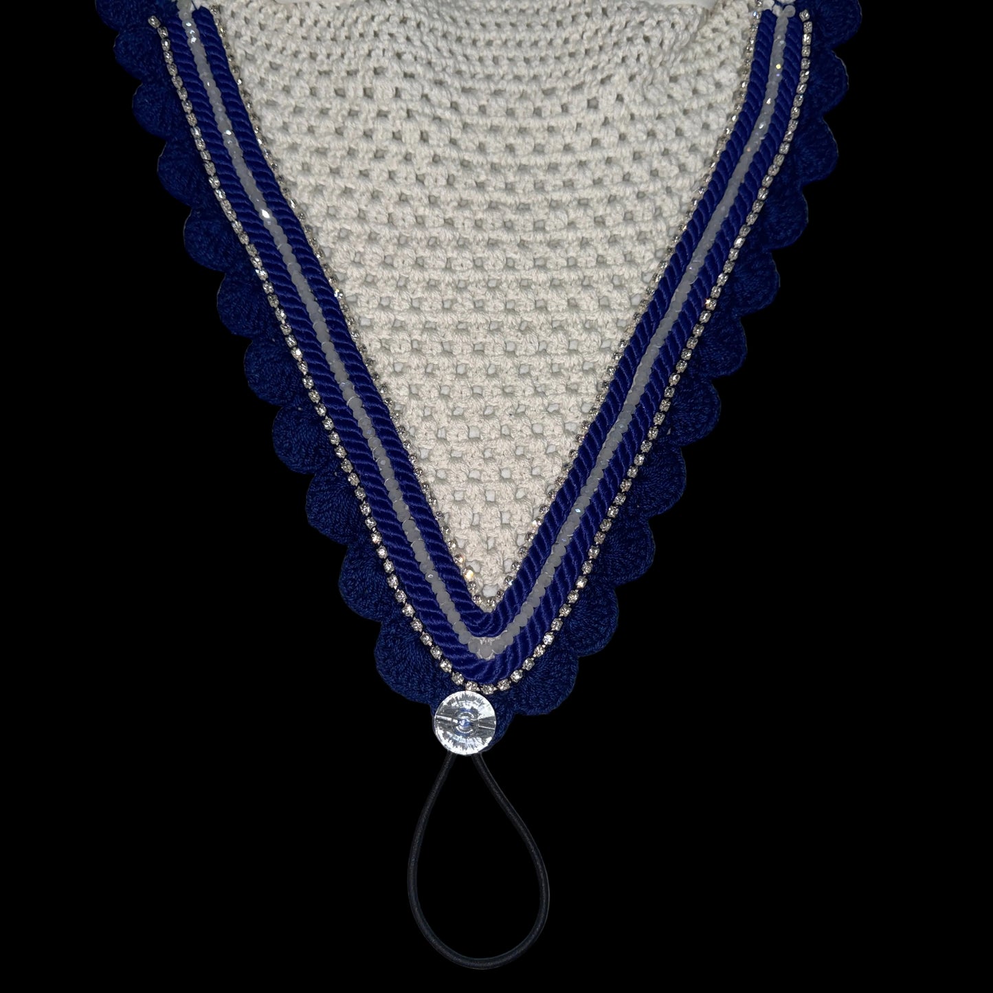 Tiedown Bonnets - White Base/Scalloped Edge/With Bling