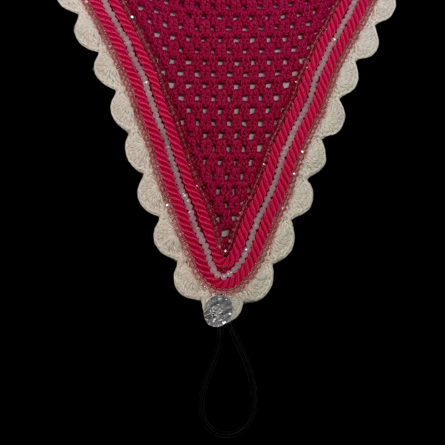 Tiedown Bonnets - Fuchsia Base/Scalloped Edge/With Bling
