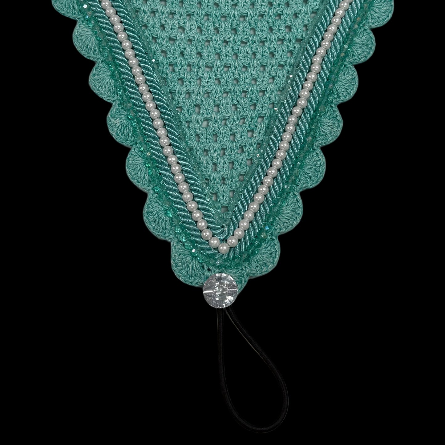 Tiedown Bonnets - Aquamarine Base/Scalloped Edge/With Bling