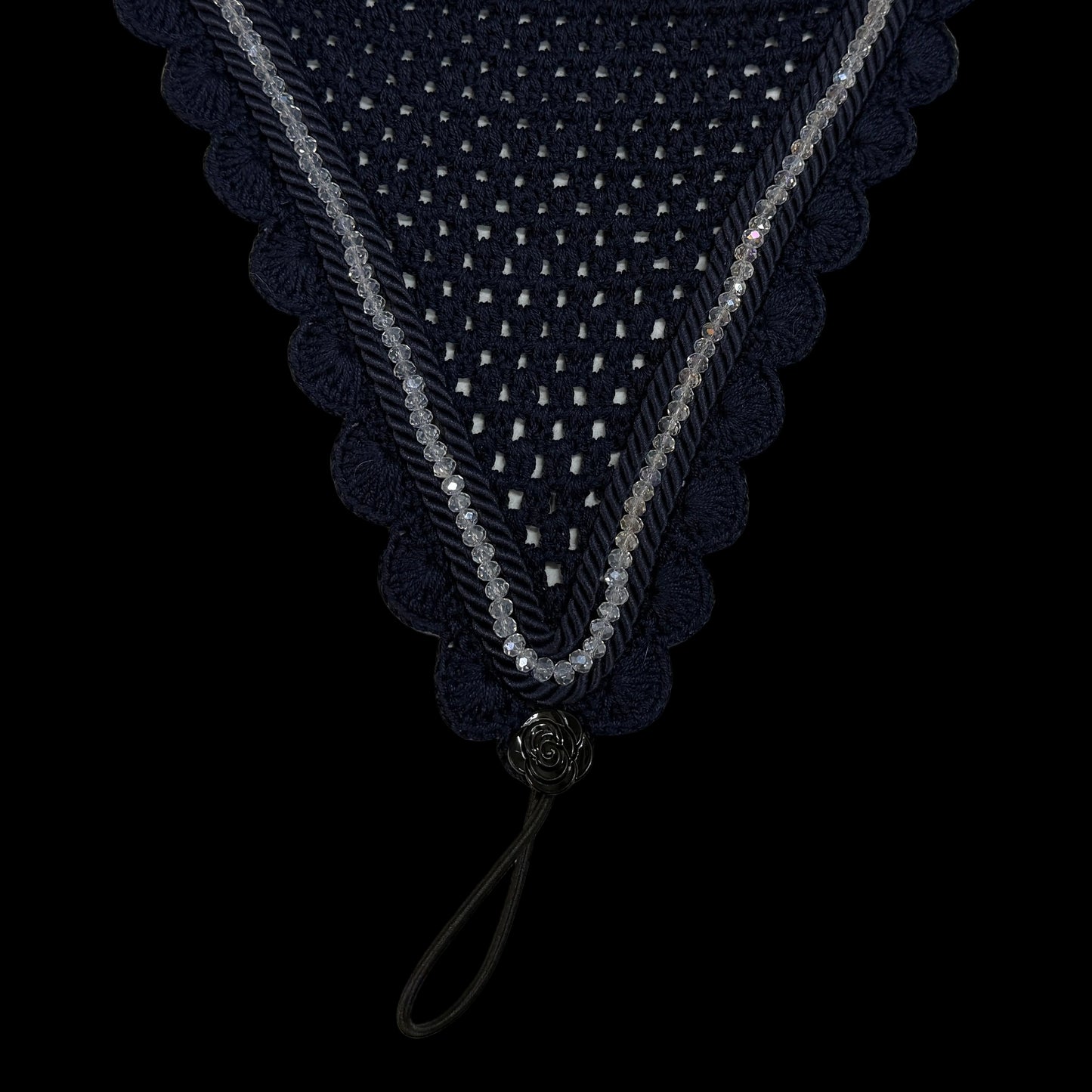 Tiedown Bonnets - Navy Base/Scalloped Edge/With Bling