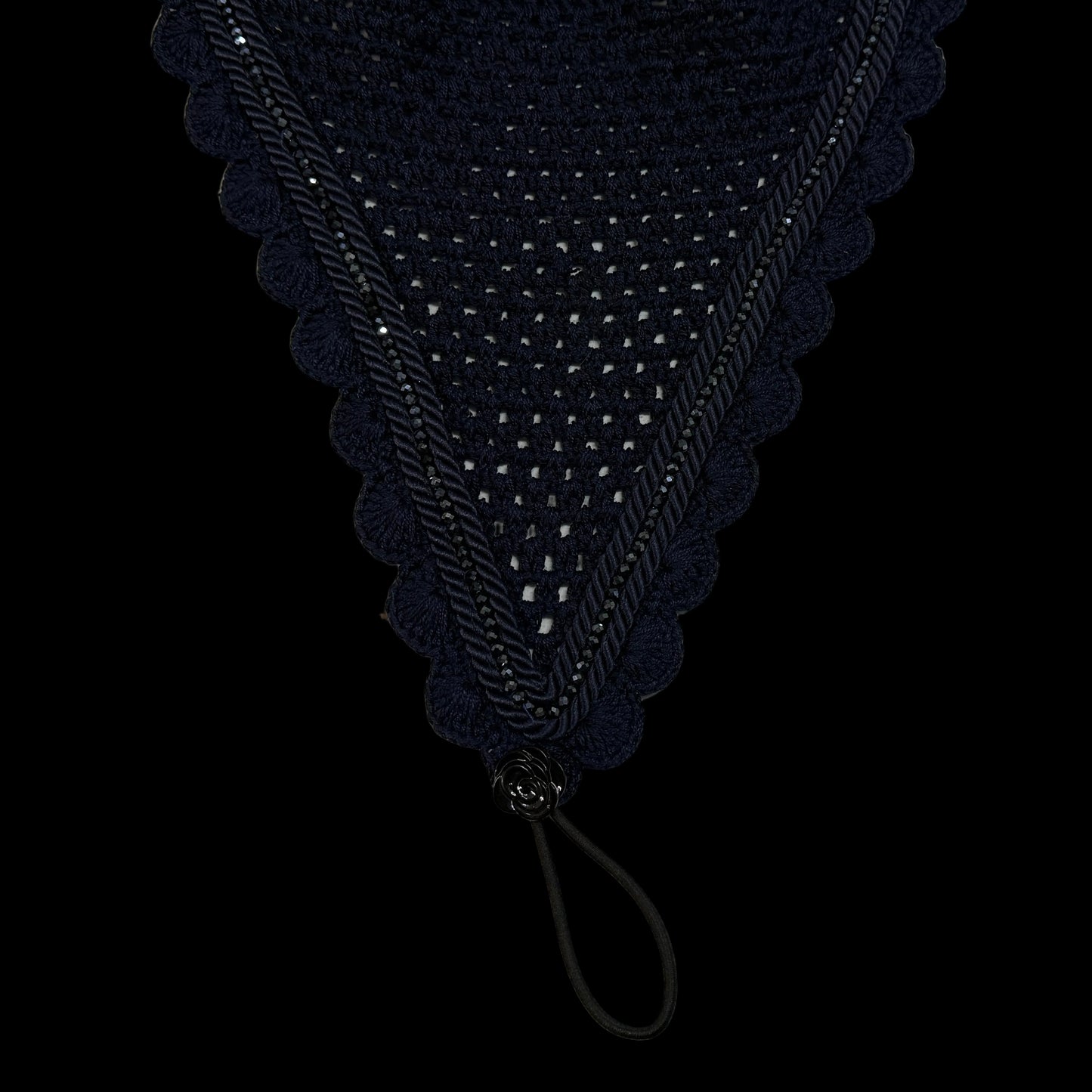 Tiedown Bonnets - Navy Base/Scalloped Edge/With Bling