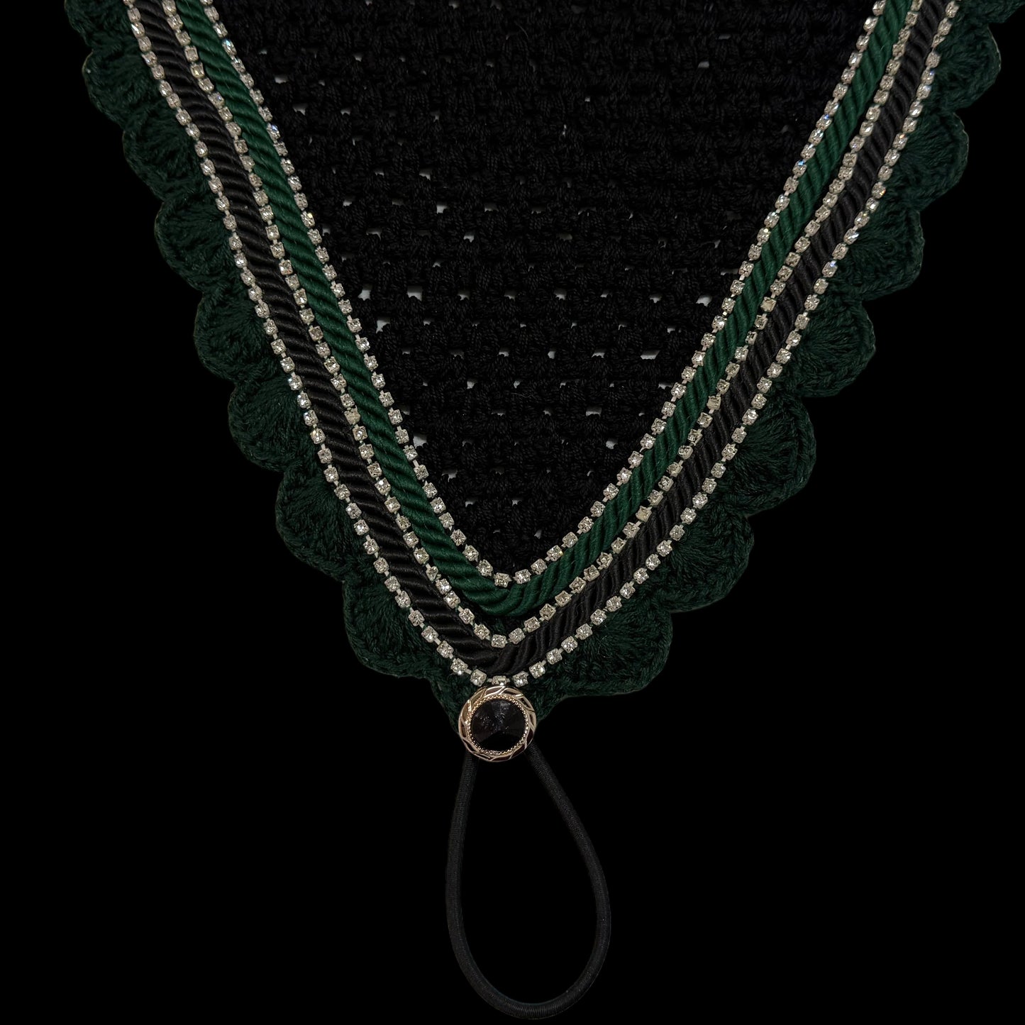 Tiedown Bonnets - Black Base/Scalloped Edge/With Bling