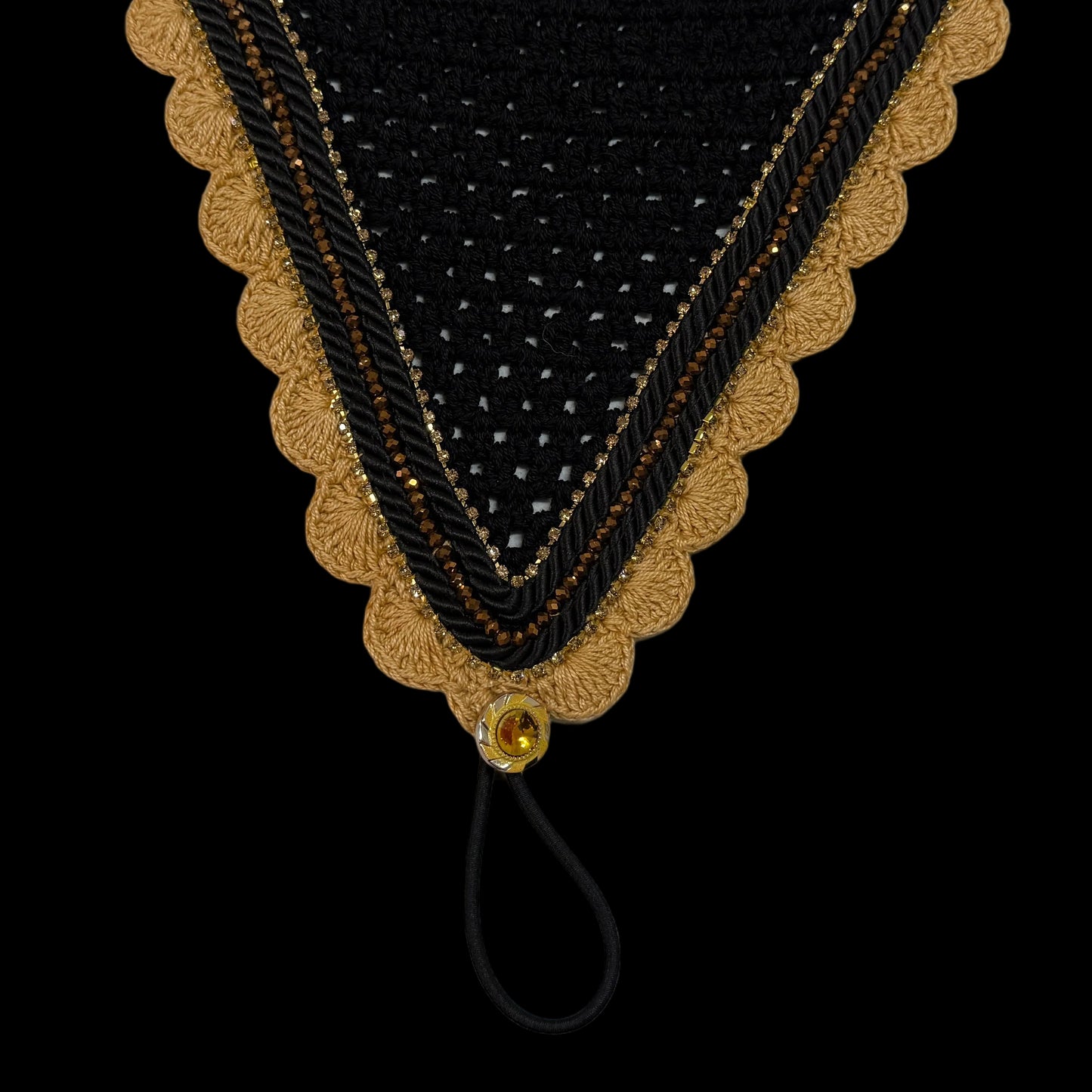 Tiedown Bonnets - Black Base/Scalloped Edge/With Bling