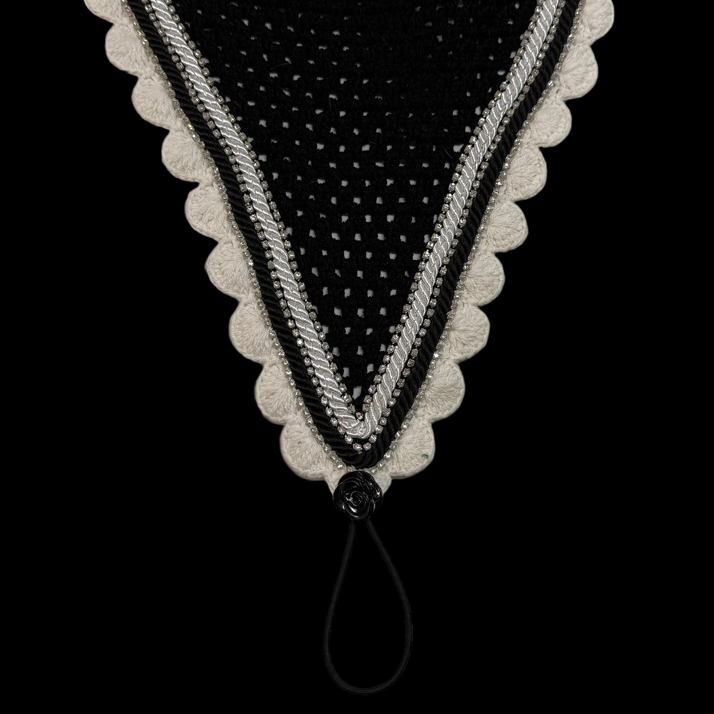 Tiedown Bonnets - Black Base/Scalloped Edge/With Bling