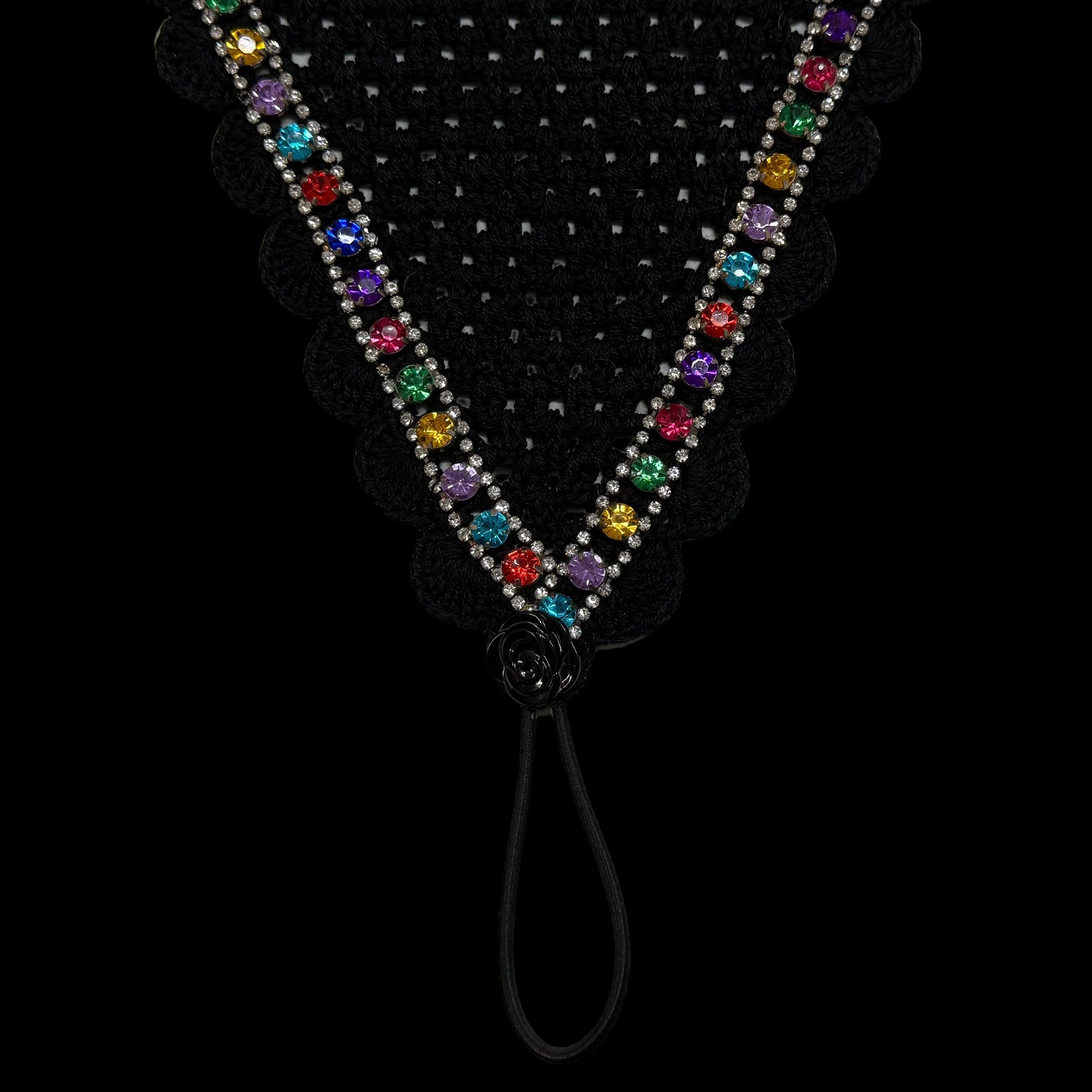 Tiedown Bonnets - Black Base/Scalloped Edge/With Bling