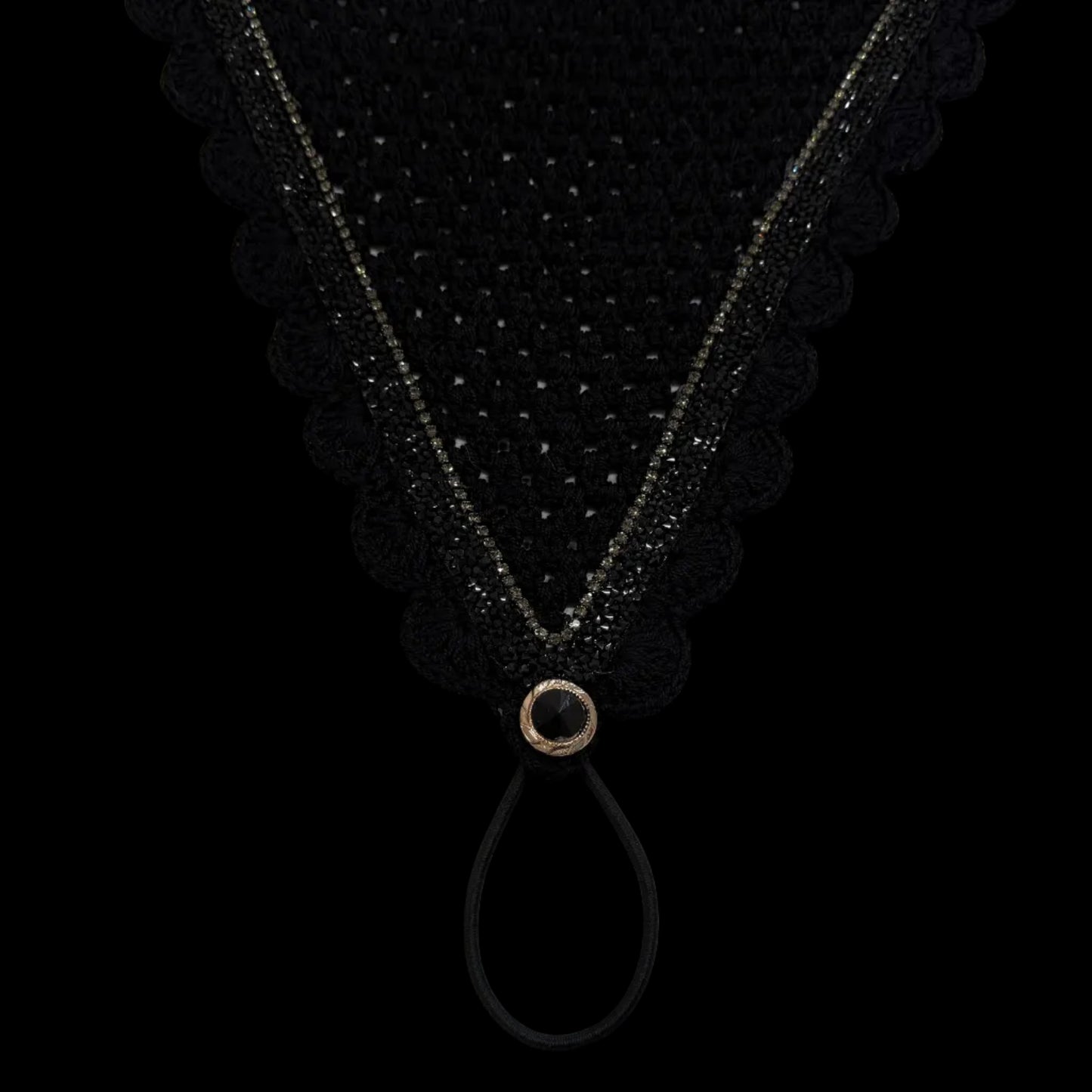 Tiedown Bonnets - Black Base/Scalloped Edge/With Bling