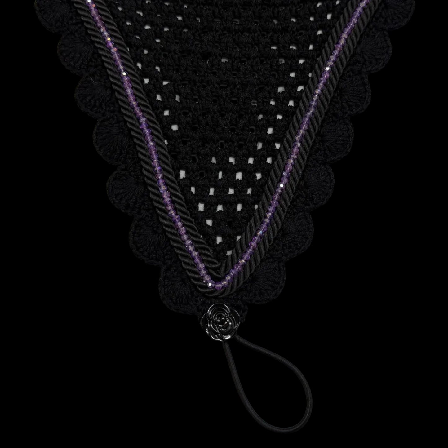 Tiedown Bonnets - Black Base/Scalloped Edge/With Bling