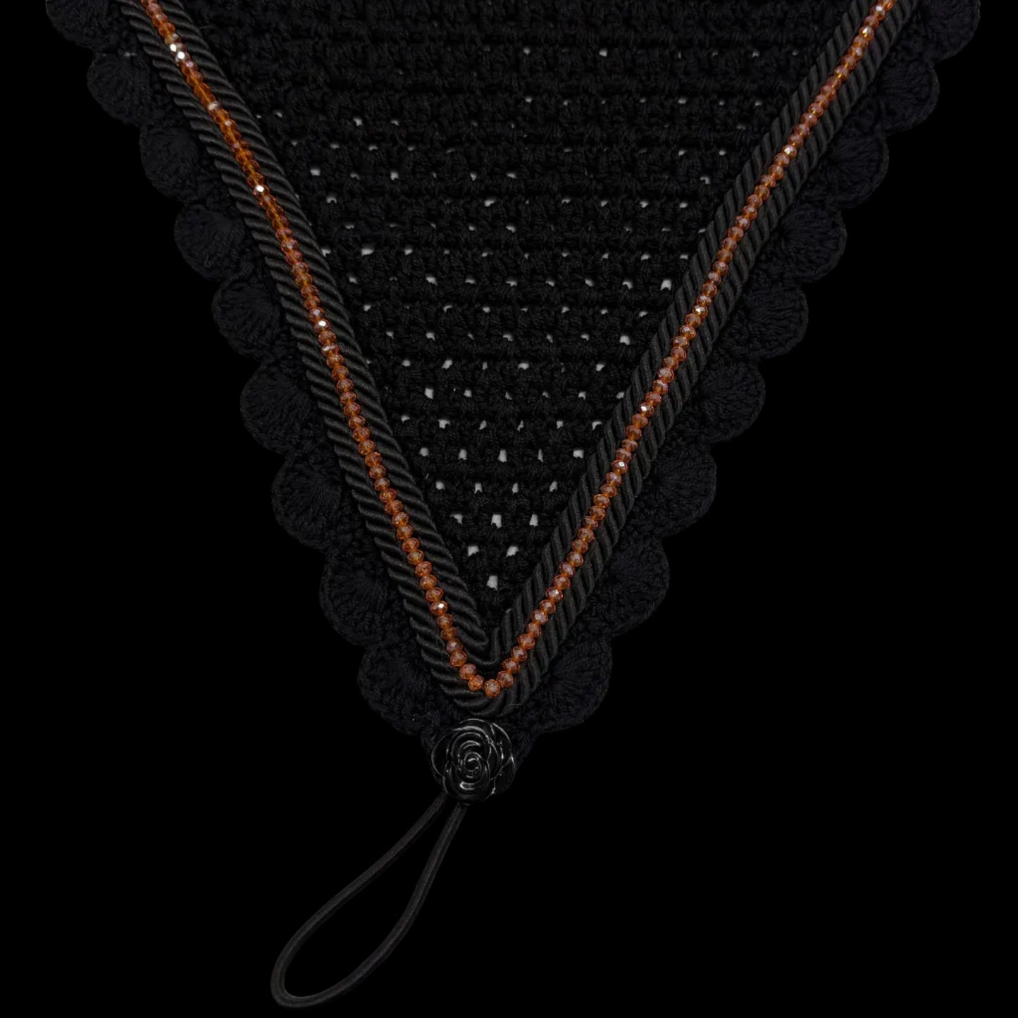 Tiedown Bonnets - Black Base/Scalloped Edge/With Bling