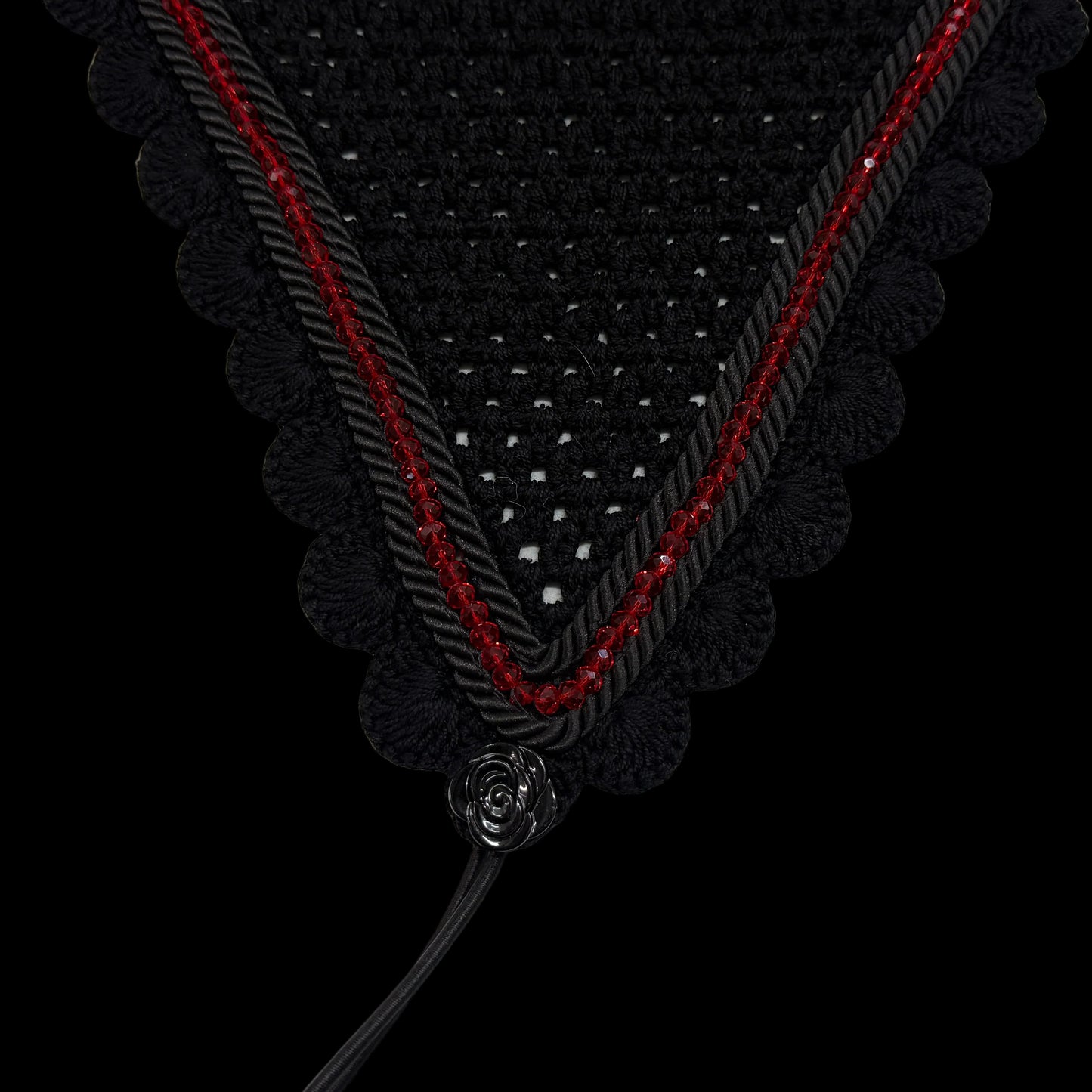 Tiedown Bonnets - Black Base/Scalloped Edge/With Bling