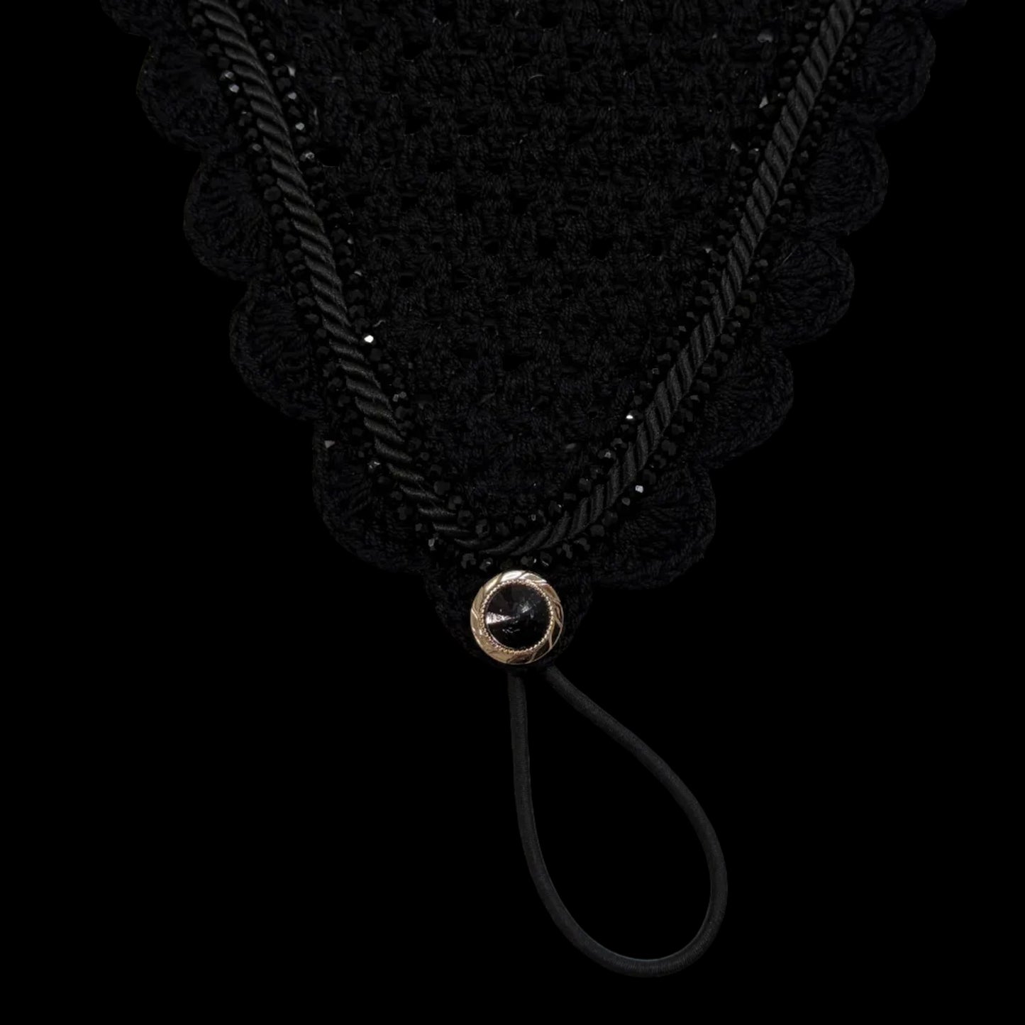 Tiedown Bonnets - Black Base/Scalloped Edge/With Bling