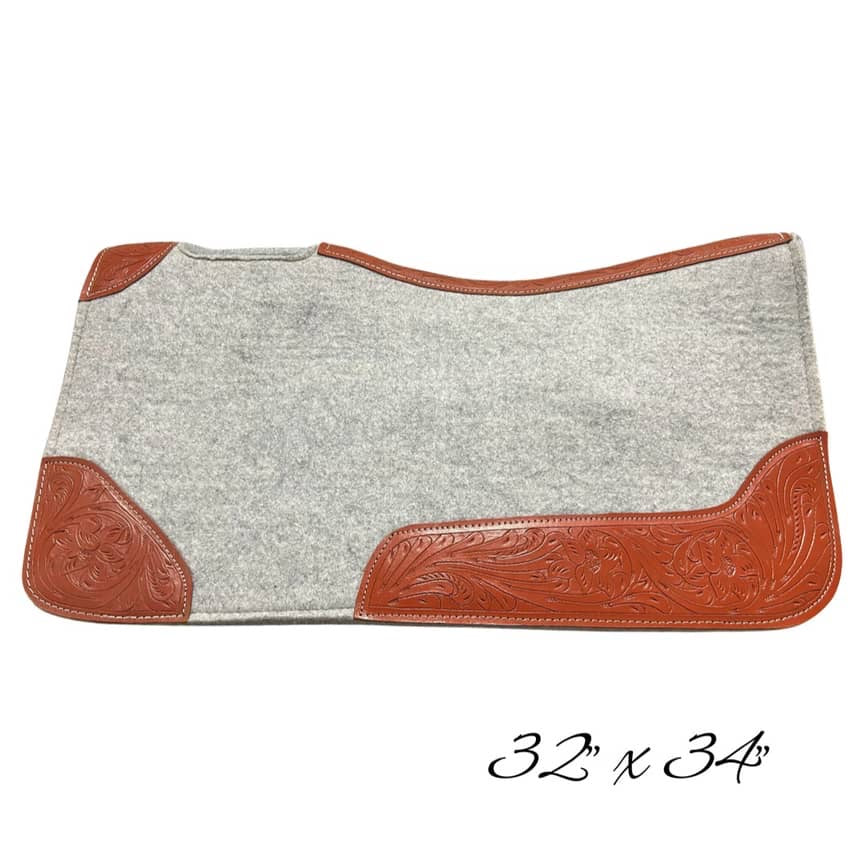 Contoured Western Saddle Pads - Grey-Light Tooled-32" X 34"