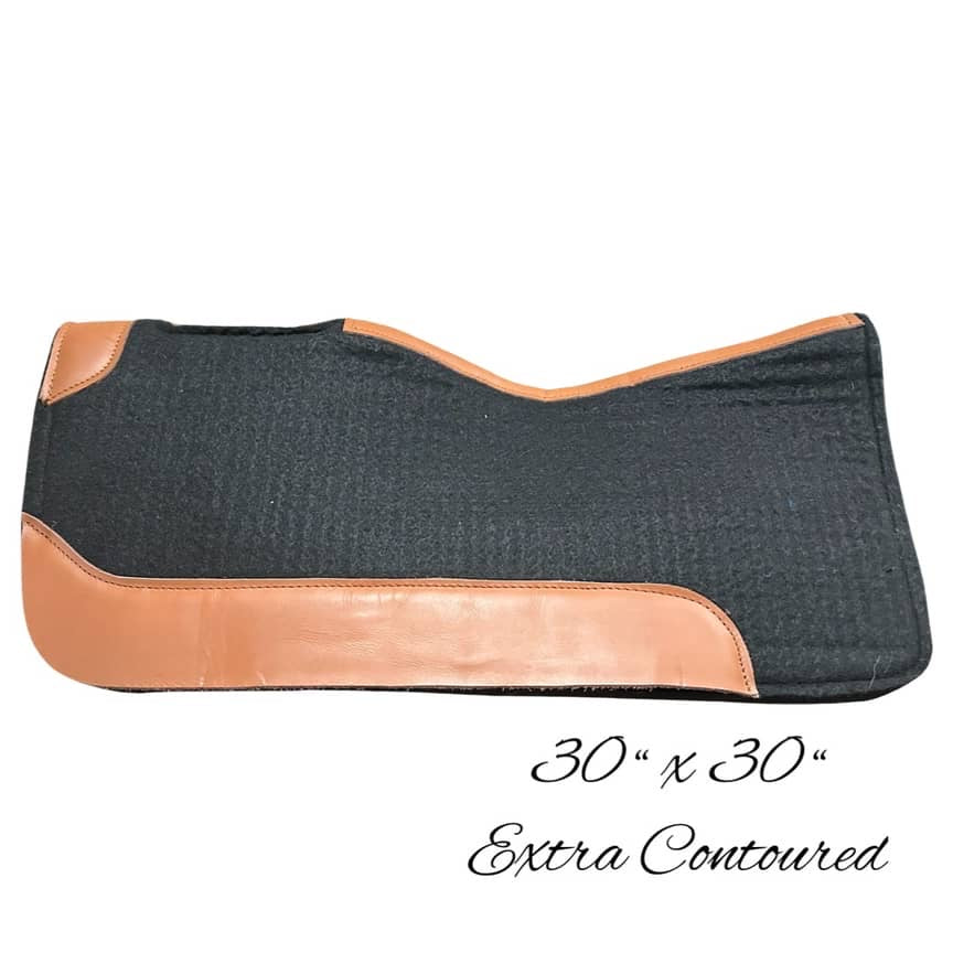 Contoured Western Saddle Pads - Black-Tan Leather-Extra Contoured-30" X 30"