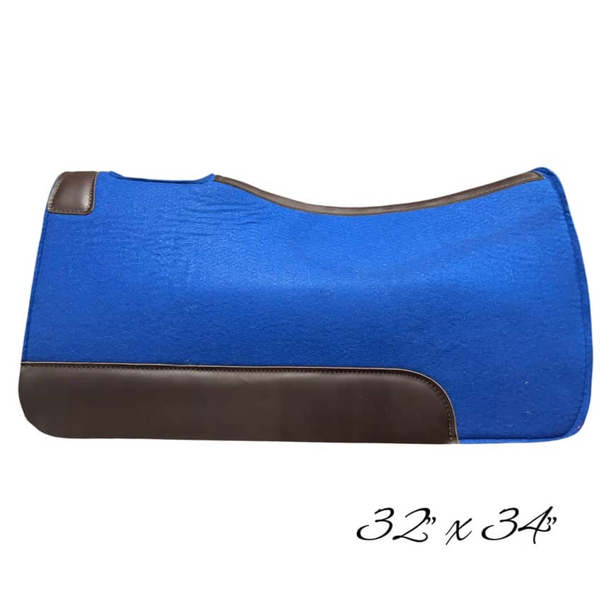 Contoured Western Saddle Pads - Royal Blue-Dark Leather-32" X 34"