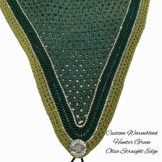 Tiedown Bonnets - Full - Hunter Green Base/Olive Straight Edge/2 Clear Bling/1 Hunter Bling/2 Hunter Green Piping