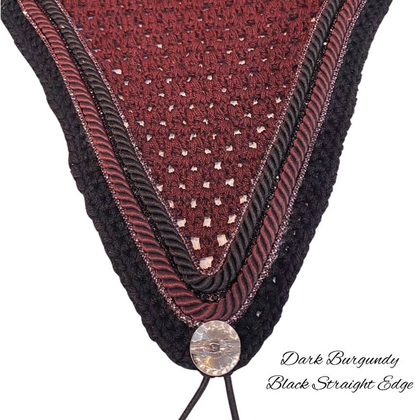 Tiedown Bonnets - Full - Dark Burgundy Base/Black Straight Edge/2 Burgundy Bling/1 Black Bling/Black & Burgundy Piping