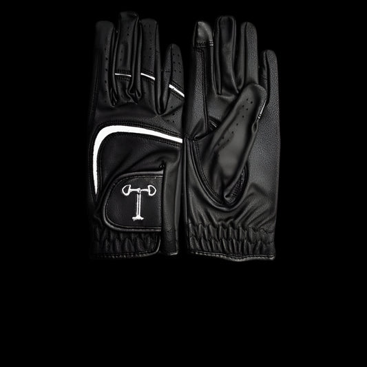 Touch Screen Riding Gloves - Black Base / White Trim (Size Large)