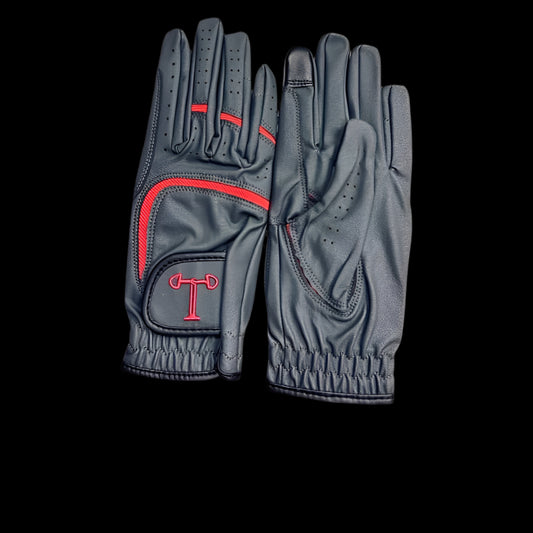 Touch Screen Riding Gloves - Charcoal Base / Red Trim (Size Small)