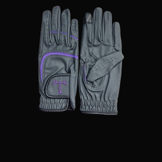 Touch Screen Riding Gloves - Charcoal Base / Purple Trim (Size Small)