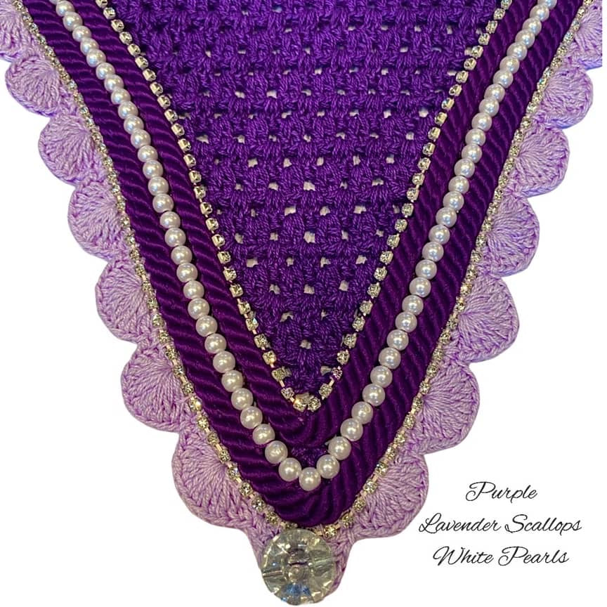 Tiedown Bonnets - Cob - Purple Base/Lavender Scallops/2 Clear Bling/1 Pearl/2 Purple Piping