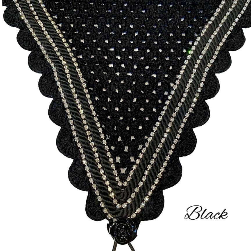 Tiedown Bonnets - Cob - Black Base/Black Scallops/3 Clear Bling/2 Black Piping