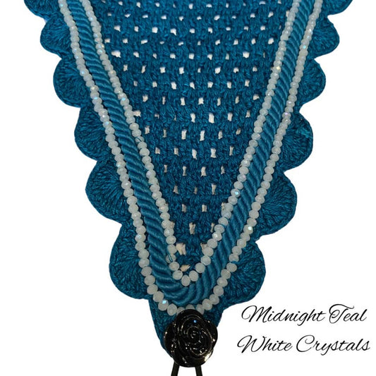 Tiedown Bonnets - Full - Midnight Teal Base/Midnight Teal  Scallops/2 White Crystal/1 Midnight Teal  Piping