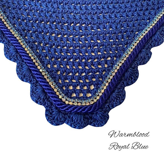 Classic Cut Bonnets - Warmblood - Royal Blue Base/Royal Blue Scallops/1 Blue Bling/1 Clear Bling/Royal Blue Piping