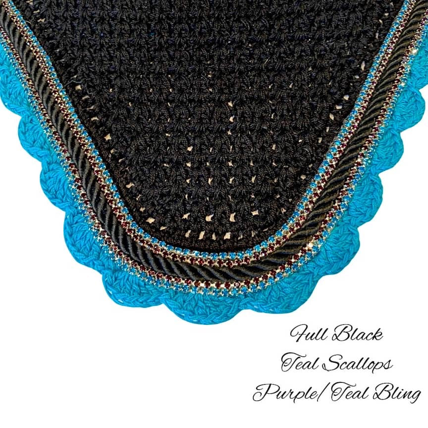 Classic Cut Bonnets - Full - Black Base/Teal Scallops/2 Purple Bling/2 Teal Bling/1 Black Piping