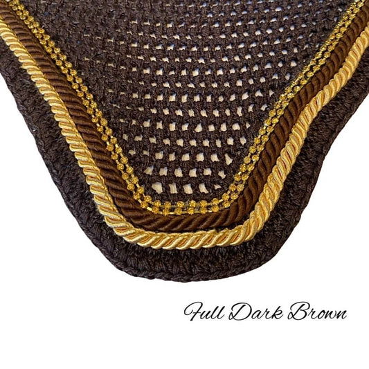 Classic Cut Bonnets - Full - Dark Brown Base/Dark Brown Straight Edge/2 Gold Bling/Brown & Gold Piping