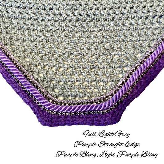 Classic Cut Bonnets - Full - Grey Base/Purple Straight Edge/2 Purple Bling/1 Lavender Bling/1 Purple Piping