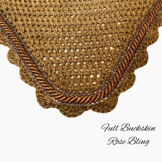 Classic Cut Bonnets - Full - Buckskin Base/Buckskin Scallops/2 Rose Gold Bling/1 Buckskin Piping