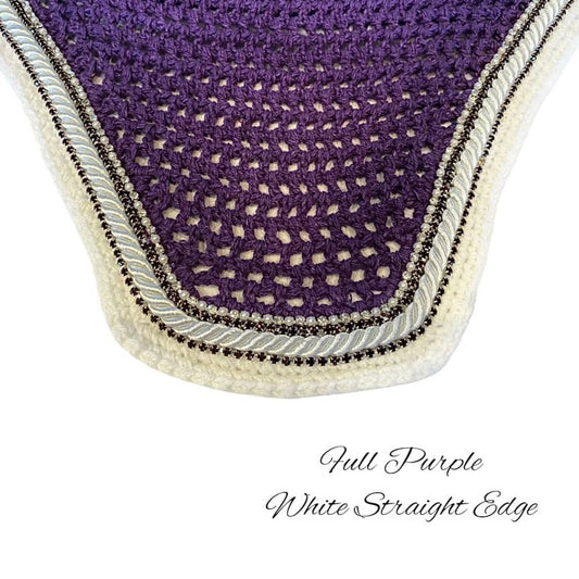 Classic Cut Bonnets - Full - Purple Base/White Straight Edge/2 Purple Bling/1 White Bling-Pearl/1 White Piping