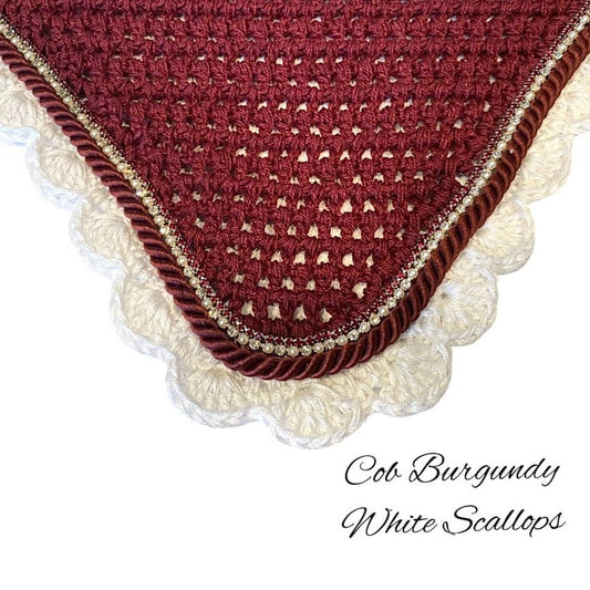 Classic Cut Bonnets - Cob - Burgundy Base/White Scallops/1 Burgundy Bling/1 White Bling-Pearl/1 Burgundy Piping