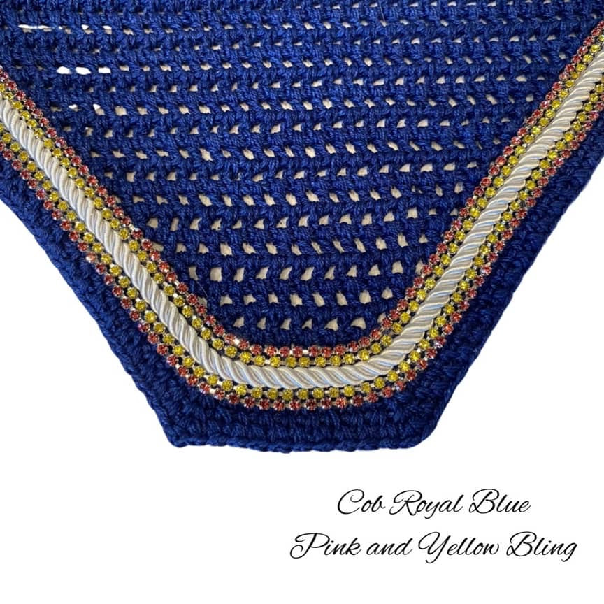 Classic Cut Bonnets - Cob - Royal Blue Base/Royal Blue Straight Edge/2 Pink Bling/2 Yellow Bling/1 White Piping