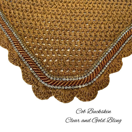 Classic Cut Bonnets - Cob - Buckskin Base/Buckskin Scallops/2 Clear Bling/1 Gold Bling/1 Buckskin Piping