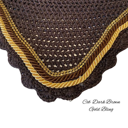 Classic Cut Bonnets - Cob - Dark Brown Base/Dark Brown Scallops/2 Gold Bling/Gold & Dark Brown Piping