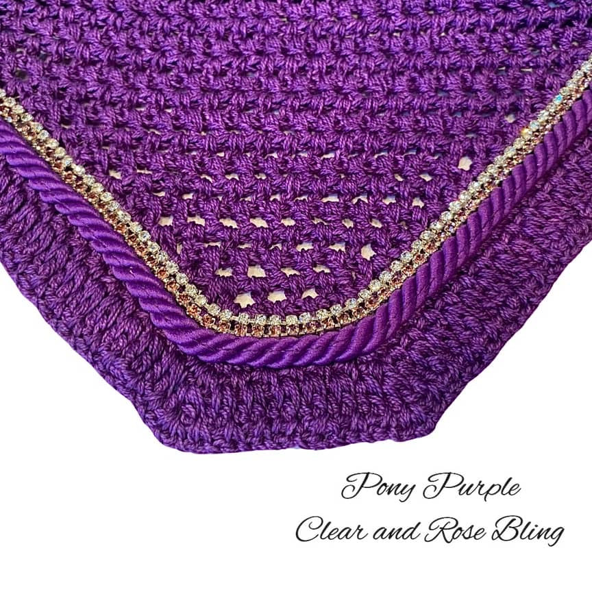 Classic Cut Bonnets - Pony - Purple Base/Purple Straight Cut/1 Clear Bling/1 Rose Gold Bling/1 Purple Piping