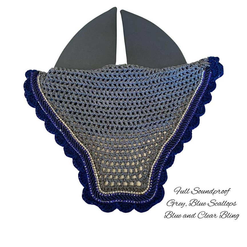 Soundproof - Classic Cut Bonnets - Full - Grey Base/Blue Scallops/2 Blue Bling/1 Clear Bling/1 Blue Piping