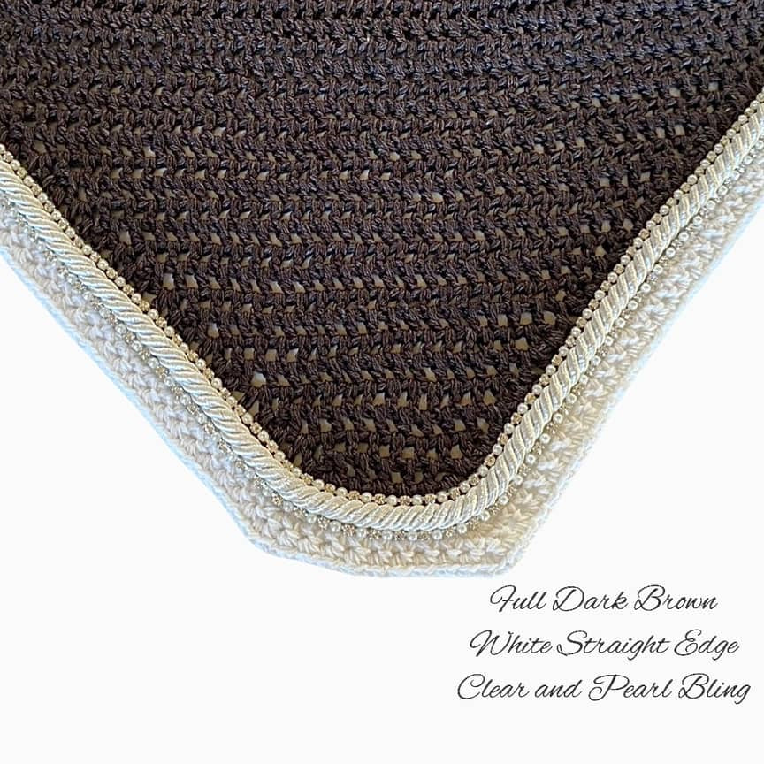 Classic Cut Bonnets - Full - Dark Brown Base/White Straight Edge/2 White Bling-Pearl/1 White Piping