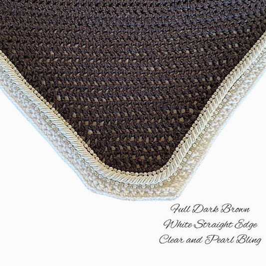 Classic Cut Bonnets - Full - Dark Brown Base/White Straight Edge/2 White Bling-Pearl/1 White Piping