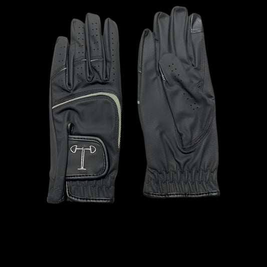 Touch Screen Riding Gloves - Black Base / Tan Trim (Size Large)