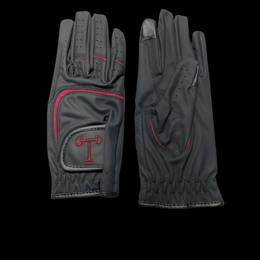 Touch Screen Riding Gloves - Black Base / Burgundy Trim (Size Medium)
