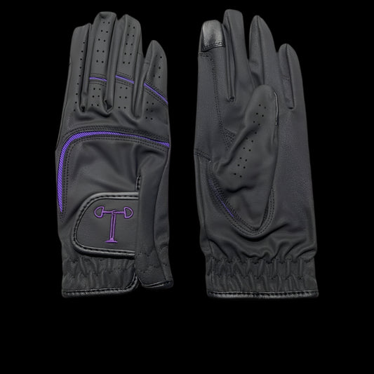 Touch Screen Riding Gloves - Black Base / Purple Trim (Size Medium)