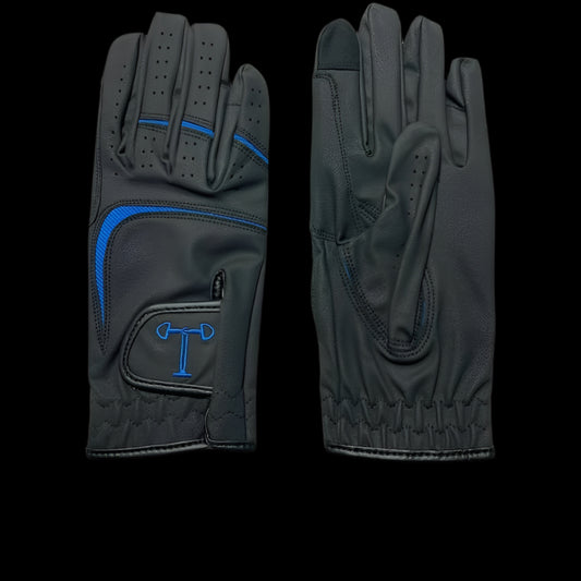 Touch Screen Riding Gloves - Black Base / Royal Blue Trim (Size Medium)