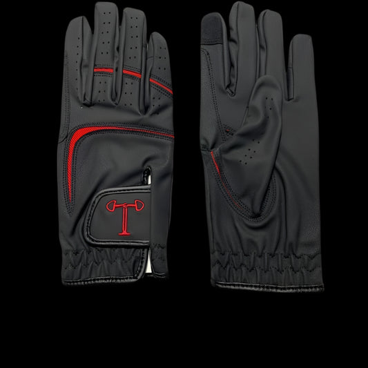 Touch Screen Riding Gloves - Black Base / Red Trim (Size Medium)