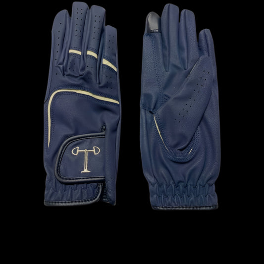 Touch Screen Riding Gloves - Navy Base / Beige Trim (Size Small)