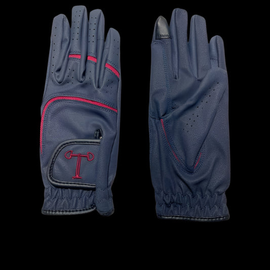 Touch Screen Riding Gloves - Navy Base / Burgundy Trim (Size Small)