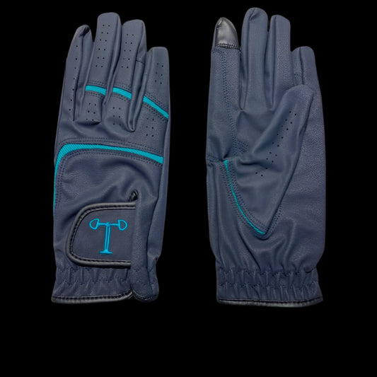 Touch Screen Riding Gloves - Navy Base / Teal Trim (Size Large)
